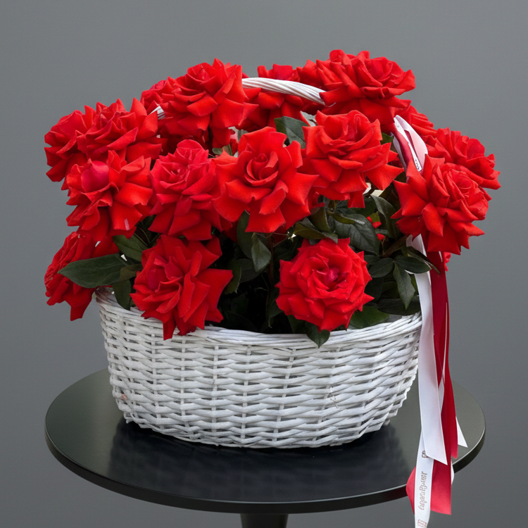 Blooming Love 24 Red French Roses in Basket