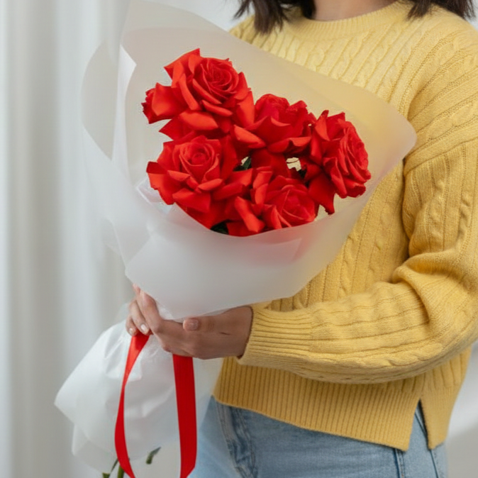 A Handful of Love 5 Red French Roses Bouquet