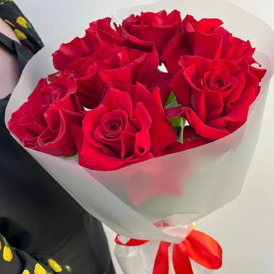 A Little Red Love 7 French Roses Bouquet