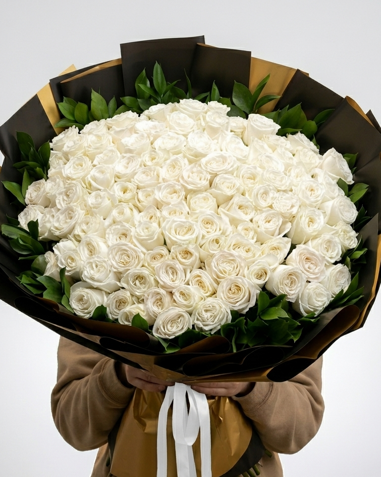 101 White Roses Flower Bouquet
