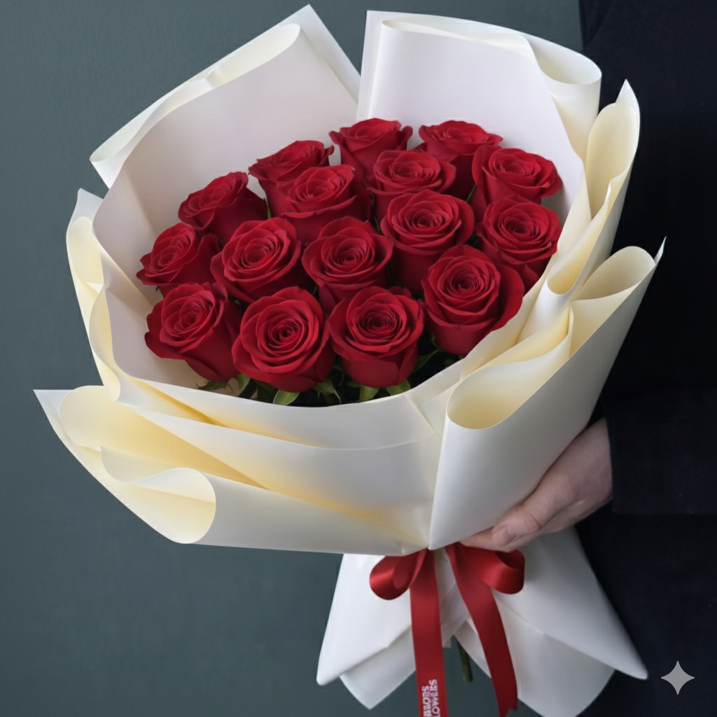 Classic 10, Dozen (12) or 15 Red Roses Bouquet